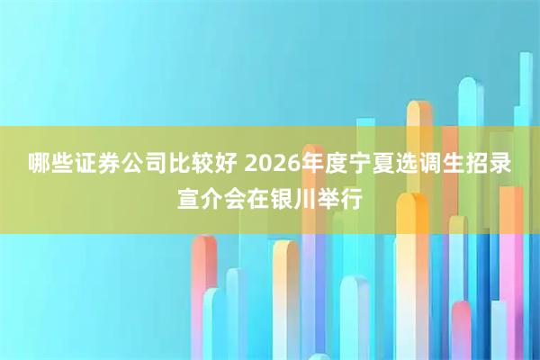 哪些证券公司比较好 2026年度宁夏选调生招录宣介会在银川举行